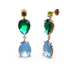 Lena Damla Küpe - Peridot, akuamarin ve yeşil kuvars 8 ayar rose altın küpe #1vztdnv