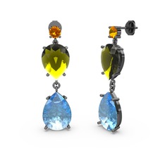 Lena Damla Küpe - Sitrin, akuamarin ve peridot 925 ayar siyah rodyum kaplama gümüş küpe #1w3vjjb