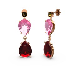 Dumanlı kuvars, garnet ve pembe kuvars 14 ayar rose altın küpe
