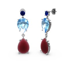 Lab safir, kök yakut ve akuamarin 14 ayar beyaz altın küpe