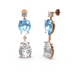 Lena Damla Küpe - Swarovski, beyaz zirkon ve akuamarin 8 ayar rose altın küpe #1wb2sef