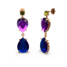 Lena Damla Küpe - Peridot, lab safir ve ametist 8 ayar rose altın küpe #1wb5uw6