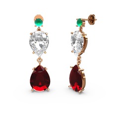Lena Damla Küpe - Kök zümrüt, garnet ve beyaz zirkon 14 ayar rose altın küpe #1wgvwy5