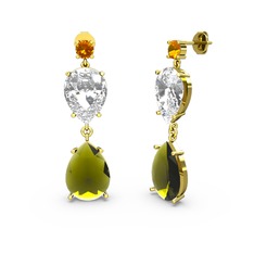 Sitrin, peridot ve swarovski 14 ayar altın küpe