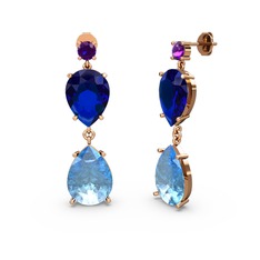 Lena Damla Küpe - Ametist, akuamarin ve lab safir 14 ayar rose altın küpe #1wo0a5s