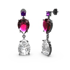 Lena Damla Küpe - Ametist, beyaz zirkon ve rodolit garnet 925 ayar siyah rodyum kaplama gümüş küpe #1woofrk