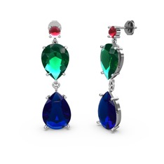 Kök yakut, lab safir ve yeşil kuvars 925 ayar gümüş küpe