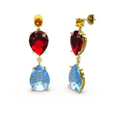 Lena Damla Küpe - Sitrin, akuamarin ve garnet 8 ayar altın küpe #1x0xkqo