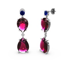 Lab safir ve rodolit garnet 14 ayar beyaz altın küpe