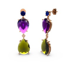 Lena Damla Küpe - Lab safir, peridot ve ametist 18 ayar rose altın küpe #1x1es1g