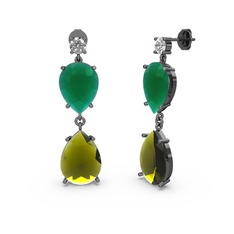 Lena Damla Küpe - Swarovski, peridot ve kök zümrüt 925 ayar siyah rodyum kaplama gümüş küpe #1x1ooom