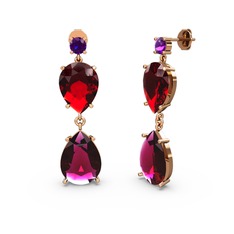 Lena Damla Küpe - Ametist, rodolit garnet ve garnet 8 ayar rose altın küpe #1x8sq9r