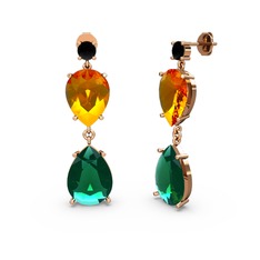 Lena Damla Küpe - Siyah zirkon, yeşil kuvars ve sitrin 925 ayar rose altın kaplama gümüş küpe #1xcwcgn