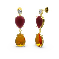 Swarovski, sitrin ve kök yakut 8 ayar altın küpe