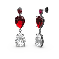 Lena Damla Küpe - Rodolit garnet, swarovski ve garnet 925 ayar siyah rodyum kaplama gümüş küpe #1xplorq