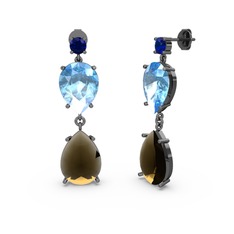 Lena Damla Küpe - Lab safir, dumanlı kuvars ve akuamarin 925 ayar siyah rodyum kaplama gümüş küpe #1xtfzr7