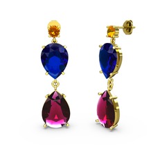 Lena Damla Küpe - Sitrin, rodolit garnet ve lab safir 18 ayar altın küpe #1xvopc5