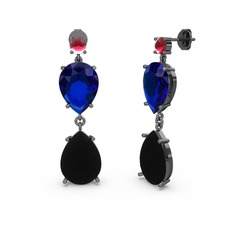 Lena Damla Küpe - Kök yakut, siyah zirkon ve lab safir 925 ayar siyah rodyum kaplama gümüş küpe #1xxohus