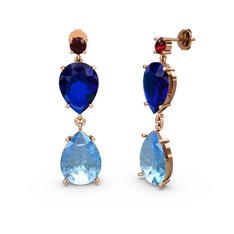 Lena Damla Küpe - Garnet, akuamarin ve lab safir 14 ayar rose altın küpe #1xylmr7