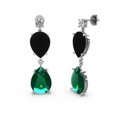 Lena Damla Küpe - Swarovski, yeşil kuvars ve siyah zirkon 18 ayar beyaz altın küpe #1y3x4tt