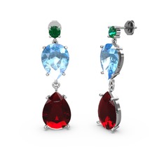 Lena Damla Küpe - Yeşil kuvars, garnet ve akuamarin 8 ayar beyaz altın küpe #1ygkssp