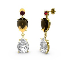 Lena Damla Küpe - Garnet, swarovski ve dumanlı kuvars 8 ayar altın küpe #1yhron5