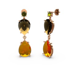 Lena Damla Küpe - Peridot, sitrin ve dumanlı kuvars 14 ayar rose altın küpe #1yjemjg