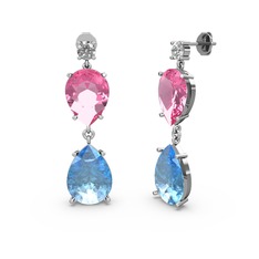 Lena Damla Küpe - Swarovski, akuamarin ve pembe kuvars 14 ayar beyaz altın küpe #1yl0mcl