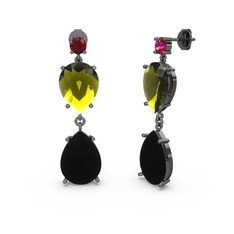 Lena Damla Küpe - Rodolit garnet, siyah zirkon ve peridot 925 ayar siyah rodyum kaplama gümüş küpe #1ymtfdx