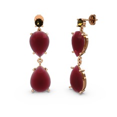 Dumanlı kuvars ve kök yakut 14 ayar rose altın küpe