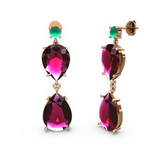Kök zümrüt ve rodolit garnet 8 ayar rose altın küpe