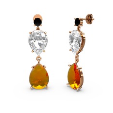 Lena Damla Küpe - Siyah zirkon, sitrin ve swarovski 14 ayar rose altın küpe #1ystdma