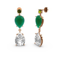 Lena Damla Küpe - Peridot, swarovski ve kök zümrüt 18 ayar rose altın küpe #1yxjqrr