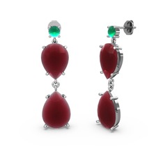 Lena Damla Küpe - Kök zümrüt ve kök yakut 18 ayar beyaz altın küpe #1z081m6