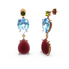 Lena Damla Küpe - Peridot, kök yakut ve akuamarin 18 ayar rose altın küpe #209b31