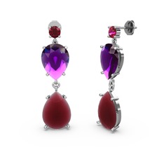 Rodolit garnet, kök yakut ve ametist 925 ayar gümüş küpe
