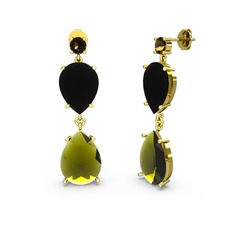 Dumanlı kuvars, peridot ve siyah zirkon 18 ayar altın küpe