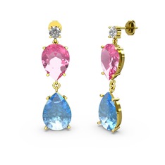 Lena Damla Küpe - Swarovski, akuamarin ve pembe kuvars 8 ayar altın küpe #24p2t6