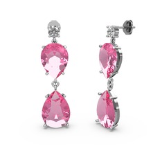Lena Damla Küpe - Swarovski ve pembe kuvars 14 ayar beyaz altın küpe #26xk9b