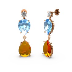 Swarovski, sitrin ve akuamarin 14 ayar rose altın küpe