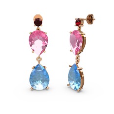 Lena Damla Küpe - Garnet, akuamarin ve pembe kuvars 925 ayar rose altın kaplama gümüş küpe #2bgczv
