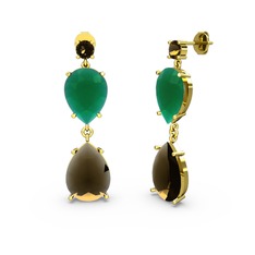 Lena Damla Küpe - Dumanlı kuvars ve kök zümrüt 14 ayar altın küpe #2flbm9