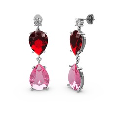 Swarovski, pembe kuvars ve garnet 18 ayar beyaz altın küpe