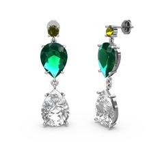 Lena Damla Küpe - Peridot, beyaz zirkon ve yeşil kuvars 925 ayar gümüş küpe #31g4x6