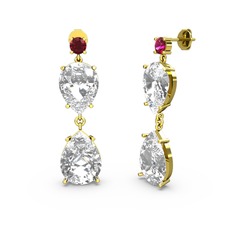 Rodolit garnet, beyaz zirkon ve swarovski 8 ayar altın küpe