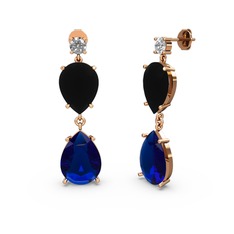 Lena Damla Küpe - Swarovski, lab safir ve siyah zirkon 925 ayar rose altın kaplama gümüş küpe #39gxbw