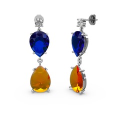 Lena Damla Küpe - Swarovski, sitrin ve lab safir 925 ayar gümüş küpe #3a1020