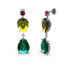 Lena Damla Küpe - Rodolit garnet, yeşil kuvars ve peridot 8 ayar beyaz altın küpe #3fra6l