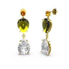 Lena Damla Küpe - Sitrin, swarovski ve peridot 8 ayar altın küpe #3iv0gm