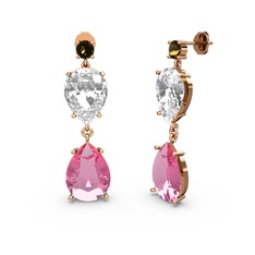Lena Damla Küpe - Dumanlı kuvars, pembe kuvars ve swarovski 18 ayar rose altın küpe #3opwt6